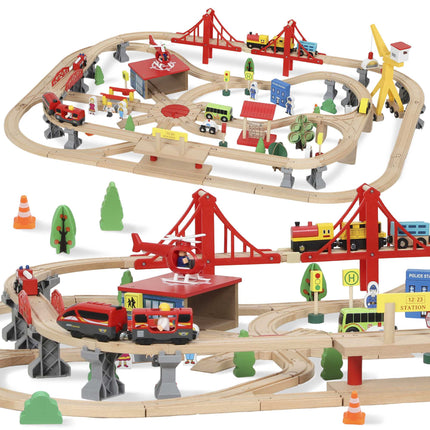 Coffret de train en bois avec locomotive électrique, 133 pièces