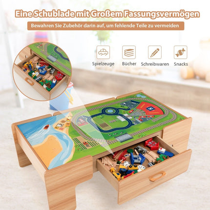 Coffret de train en bois avec plateau réversible, 100 pièces