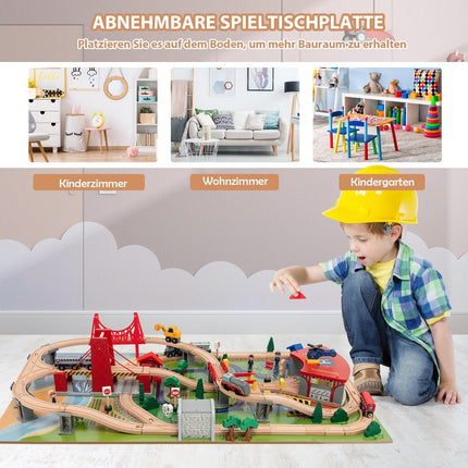 Coffret de train en bois avec plateau réversible, 100 pièces