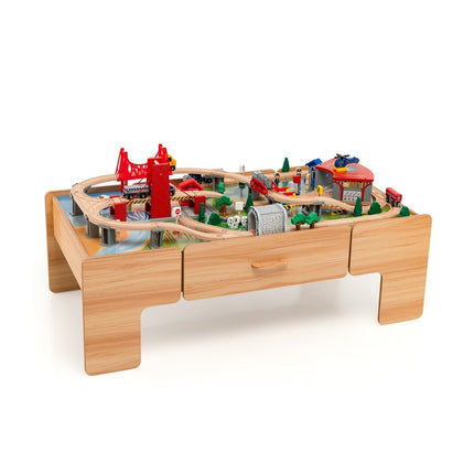 Coffret de train en bois avec plateau réversible, 100 pièces