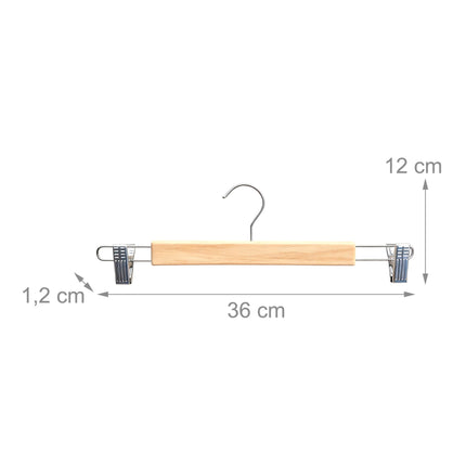 Cintres à pantalons en bois, lot de 10, crochet pivotant, pinces réglables