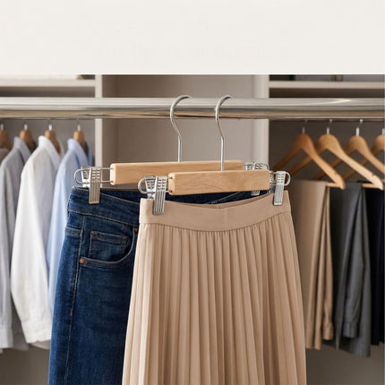 Cintres à pantalons en bois, lot de 10, crochet pivotant, pinces réglables