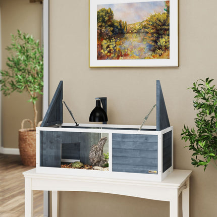 Schildkrötenunterschrank aus Holz mit aufklappbarem Deckel – 120x50x40 cm