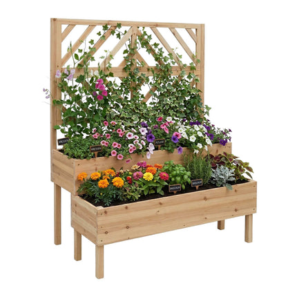 Jardinière en bois à deux niveaux avec treillis, parterres surélevés