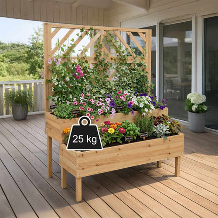Jardinière en bois à deux niveaux avec treillis, parterres surélevés