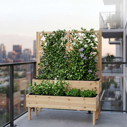 Jardinière en bois à deux niveaux avec treillis, parterres surélevés