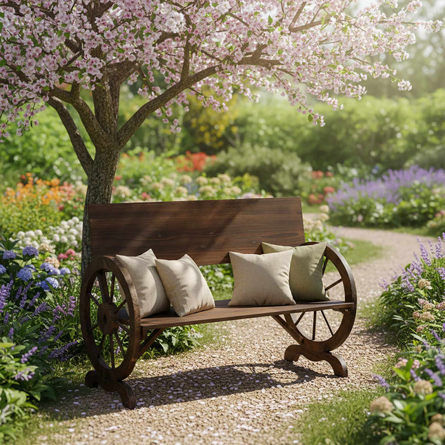 Gartenbank aus Holz mit Wagenrädern – 2-Sitzer, wetterfest