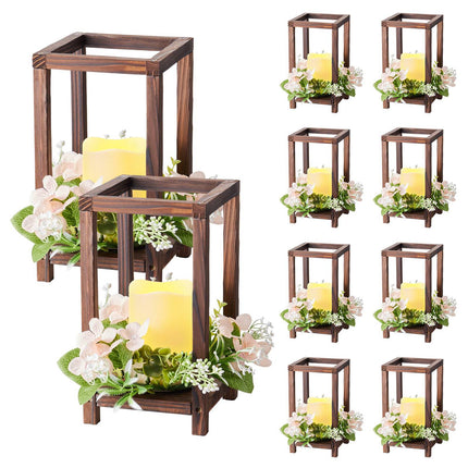 Wooden Wedding Lantern Centerpiece Set, 10 With LED Candles