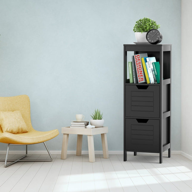 Commode de salle de bain en bois avec 2 tiroirs 30 x 30 x 89 cm noir