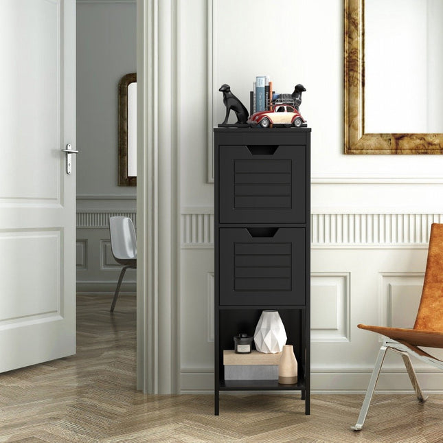 Commode de salle de bain en bois avec 2 tiroirs 30 x 30 x 89 cm noir