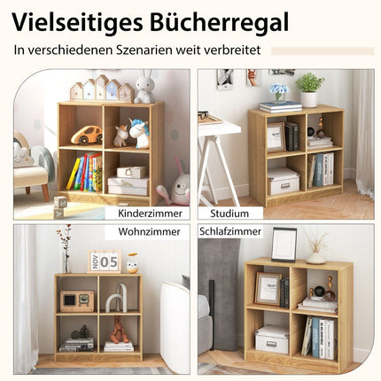 Bibliothèque en bois avec étagère cube 4 compartiments & anti-basculement 73 x 33 x 73 cm naturel
