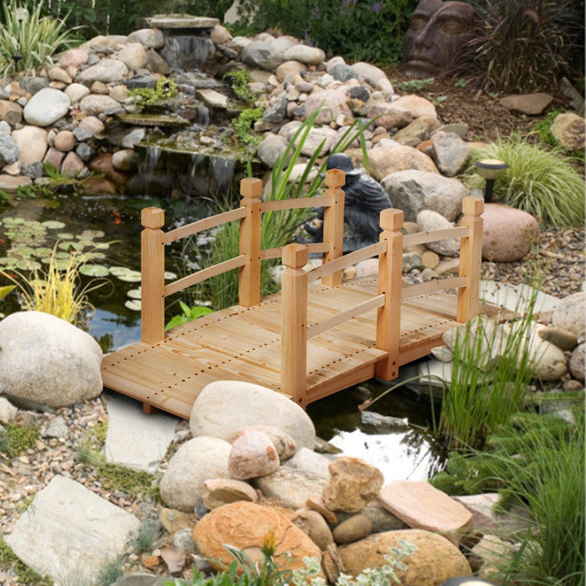 Pont en bois pont d'étang pont de jardin passerelle en bois avec garde-corps 150 cm naturel