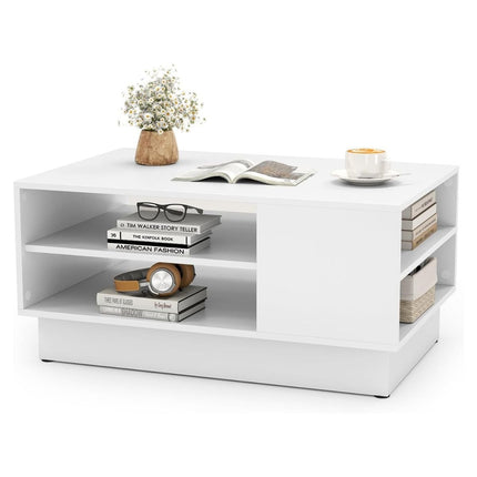 Table basse en bois avec rangement &amp; Compartiments ouverts table de salon table d'appoint table de canapé blanc
