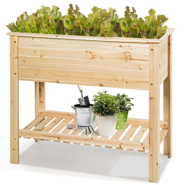 Jardinière en bois surélevée avec étagère de rangement pour plantes en culture 92 x 41 x 81 cm