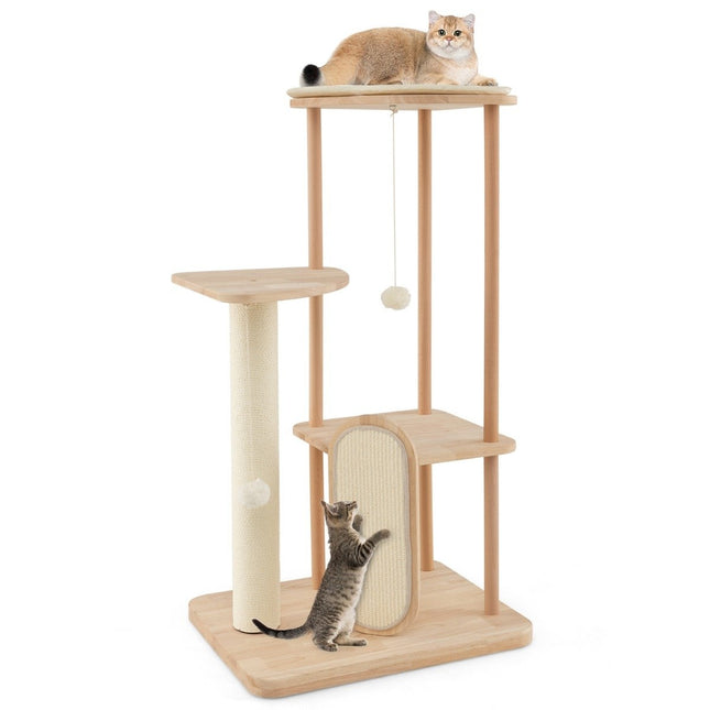 Arbre à chat en bois tour à chat à plusieurs étages avec griffoir poteaux en sisal siège rembourré 59 x 47 x 112 cm beige