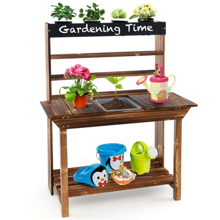 Table en bois avec structure en sapin massif & 4 pots de fleurs & évier amovible en bois de sapin