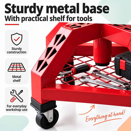 Workshop Stool with Backrest and Gas Lift 50–65 cm, Max 136 kg, Red