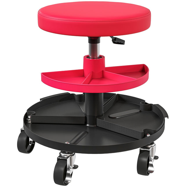 Tabouret d'atelier à roulettes, plateaux, hauteur réglable 40-51 cm, tabouret roulant, capacité de charge jusqu'à 135 kg, rouge