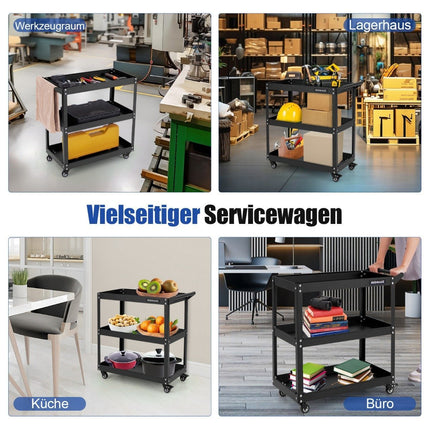 Workshop trolley 3 tier workshop trolley with 4 universal wheels & handle 73 x 36 x 75 cm black