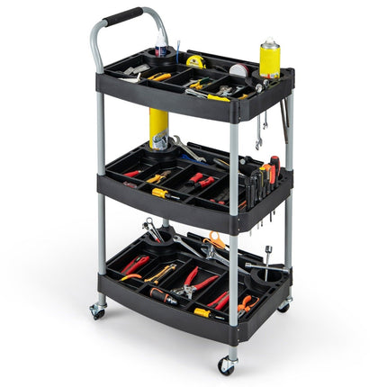 Chariot d'atelier chariot à outils 3 niveaux avec compartiments séparés 59 x 45 x 107 cm noir
