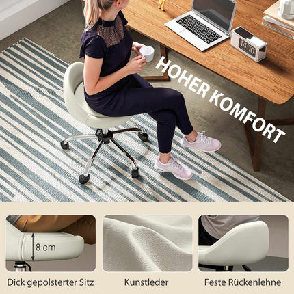 Tabouret de travail, tabouret pivotant, tabouret à roulettes, réglable en hauteur, siège rotatif, 50 cm x 50 cm x 83 cm, blanc