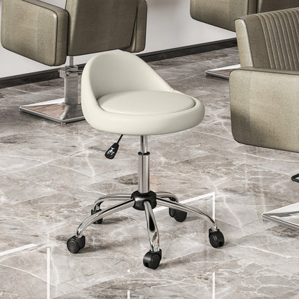 Tabouret de travail, tabouret pivotant, tabouret à roulettes, réglable en hauteur, siège rotatif, 50 cm x 50 cm x 83 cm, blanc