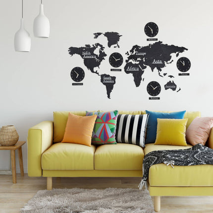 Carte du monde avec 5 horloges