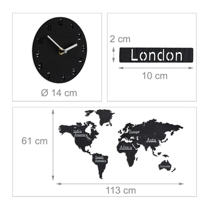 Carte du monde avec 5 horloges