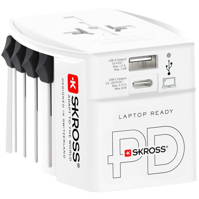World travel adapter MUV USB AC65PD USB-A+USB-C PD 65W Ungrounded