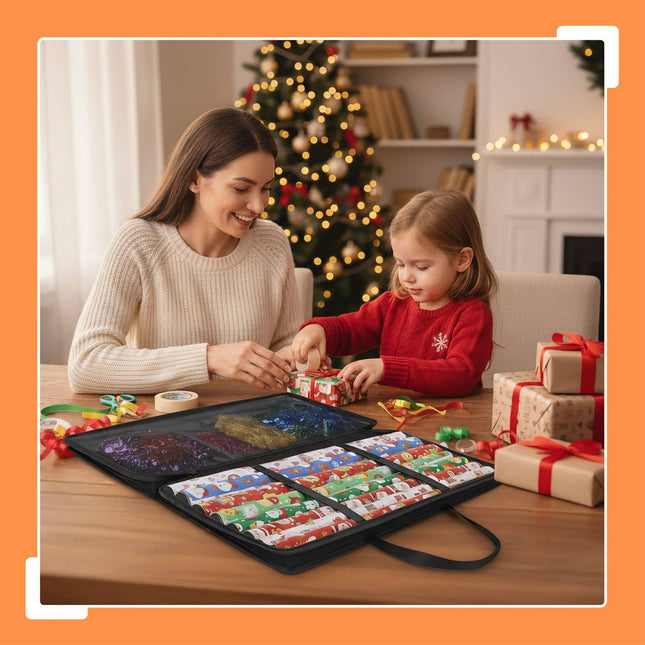 Sac de rangement pour papier cadeau avec poches en filet