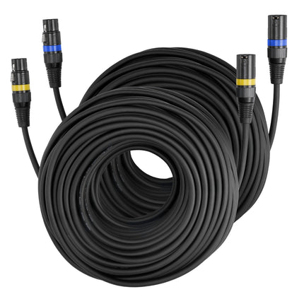 XLR Cable 100 Ft 2-Pack, 3-Pin Shielded DMX M-F