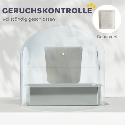 XL Katzentoilette aus Edelstahl, inklusive Schaufel, Hellgrau