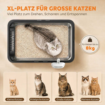XL-Katzentoilette aus Edelstahl, hohe Seitenwände, 60 x 40 x 30 cm