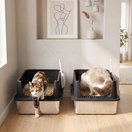 XL-Katzentoilette aus Edelstahl, hohe Seitenwände, 60 x 40 x 30 cm