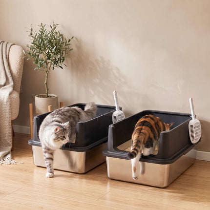 XL-Katzentoilette aus Edelstahl, hohe Seitenwände, 60 x 40 x 30 cm