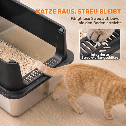 XL-Katzentoilette aus Edelstahl, hohe Seitenwände, 60 x 40 x 30 cm