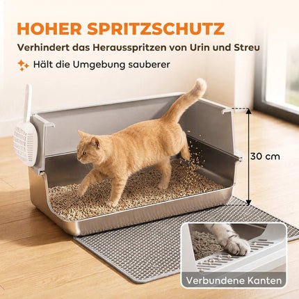 XL Katzentoilette aus Edelstahl mit Deckel, hohen Seitenwänden, Grau