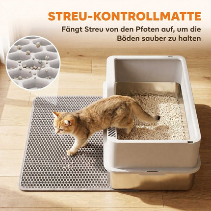 XL Katzentoilette aus Edelstahl mit Deckel, hohen Seitenwänden, Grau
