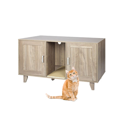 Armoire à litière pour chat XXL avec tapis - Double compartiment