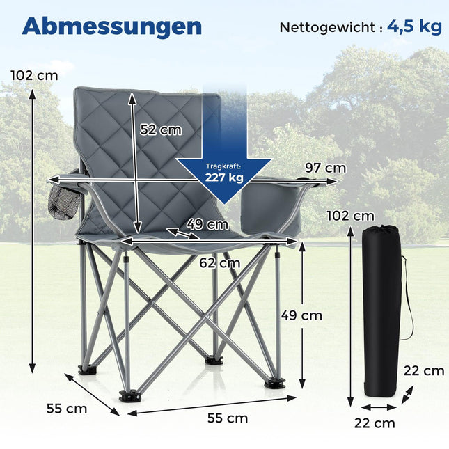 XXL-Falt-Campingstuhl mit Kühlfach & Getränkehalter, 227 kg Tragkraft