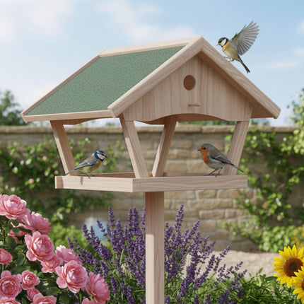 Mangeoire à oiseaux XXL autoportante avec support, en bois de sapin