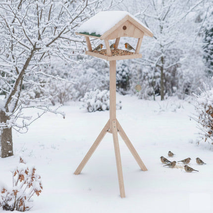 Mangeoire à oiseaux XXL autoportante avec support, en bois de sapin