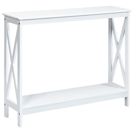 Table console étroite en X à 2 niveaux 100 x 30 x 80 cm blanc