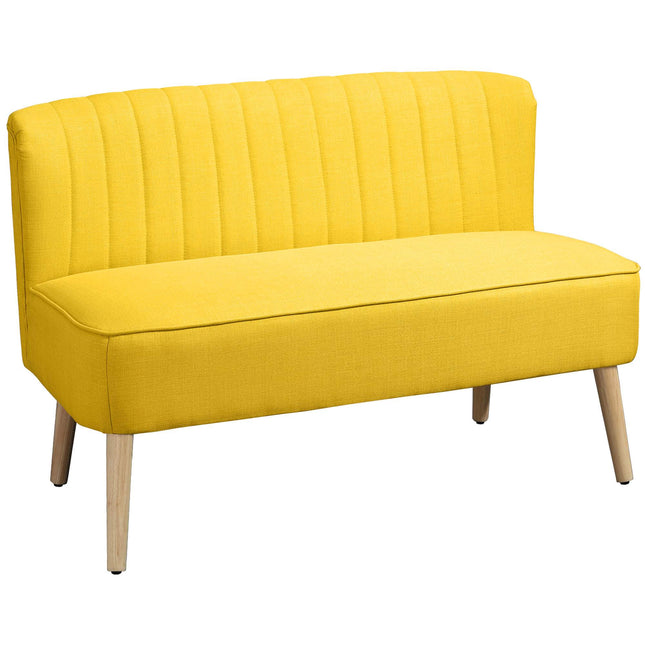 Gelbes 2-Sitzer-Sofa, Schaumstoff & Leinen, Kompaktes Design