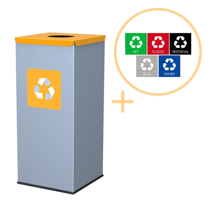 Poubelle carrée jaune, 60 L - Recyclage écologique