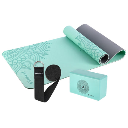 Ensemble de yoga - Tapis TPE menthe, bloc, sangle