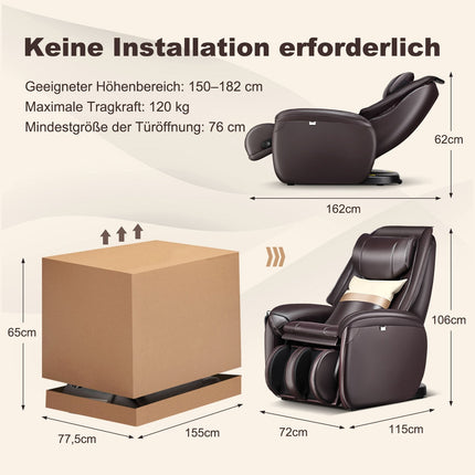 Fauteuil de massage complet à gravité zéro avec fonction chauffante, marron