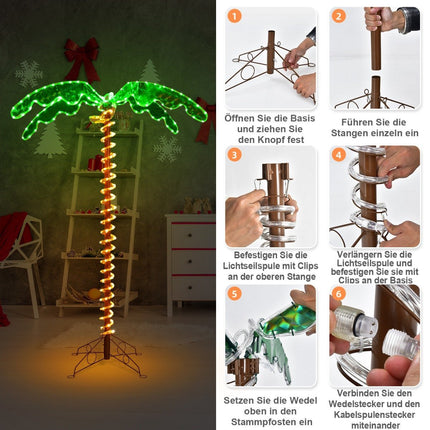 Palmier artificiel lumineux avec lumières LED, base pliable, palmier LED 118 x 80 x 154 cm