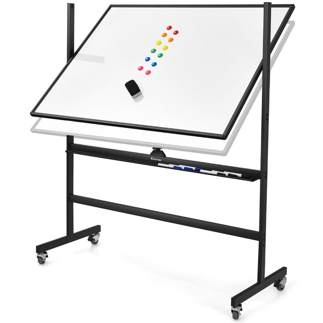 grand tableau blanc magnétique mobile réversible orientable à 360° 90 x 120 cm noir + blanc
