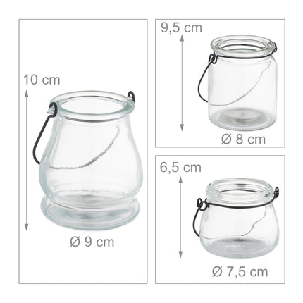 ensemble de 12 lanternes en verre en 3 tailles